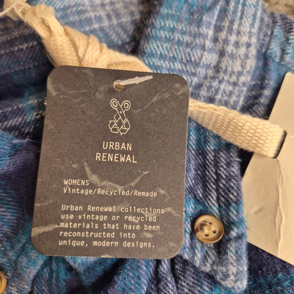 NEW Urban Renewal Womens Raw Crop Flannel Shirt‎ Blue Teal Plaid Reworked S/M - Picture 4 of 12
